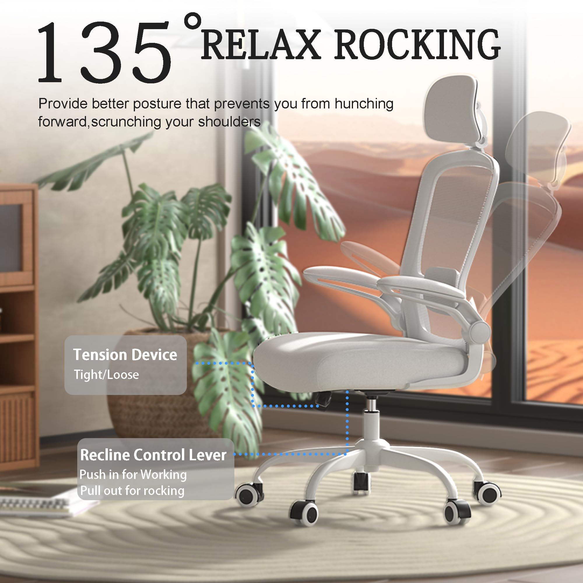 Mimoglad Office Chair, High Back Ergonomic Desk Chair with Adjustable Lumbar Support and Headrest, with flip-up Armrests for Guitar Playing, 5 Years Warranty