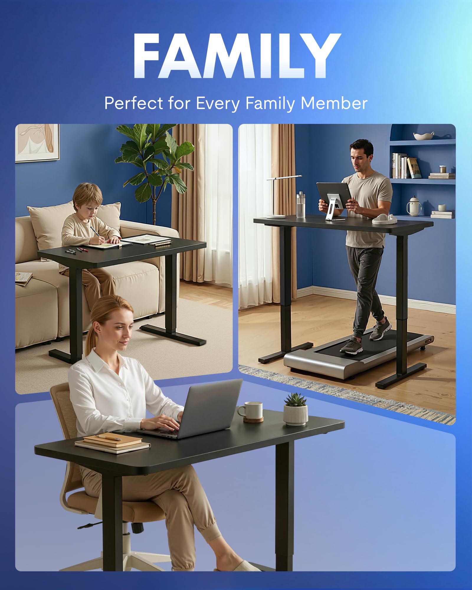FLEXISPOT EN1 One-Piece Standing Desk, Electric Adjustable with 4 Memory Presets, 176 LBS Capacity, Stable & Quiet, Seamless Desktop for Home Office & Dual Monitors