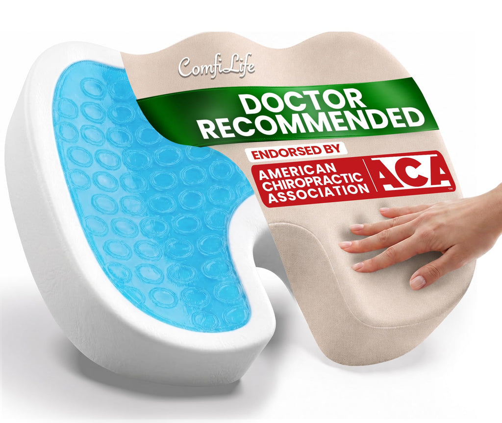 ComfiLife Doctor Recommended Seat Cushion - Premium Gel & Memory Foam Office Chair, Car Seat, Lifting Cushion - Chair Cushions for Back & Sciatica Relief - Seat Cushions for Office & Desk