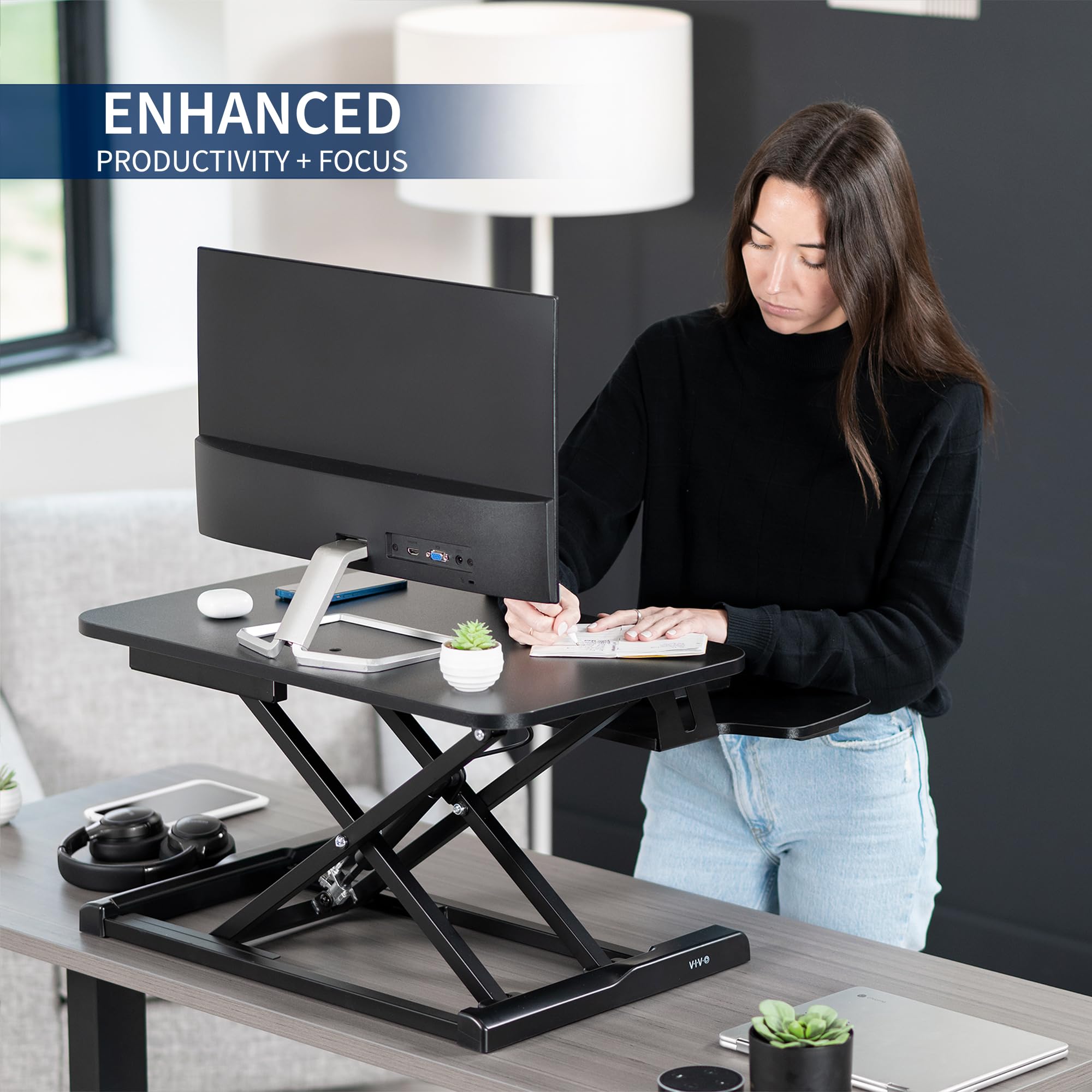 VIVO Desk Converter, K Series, Height Adjustable Sit to Stand Riser, Dual Monitor and Laptop Workstation with Wide Keyboard Tray