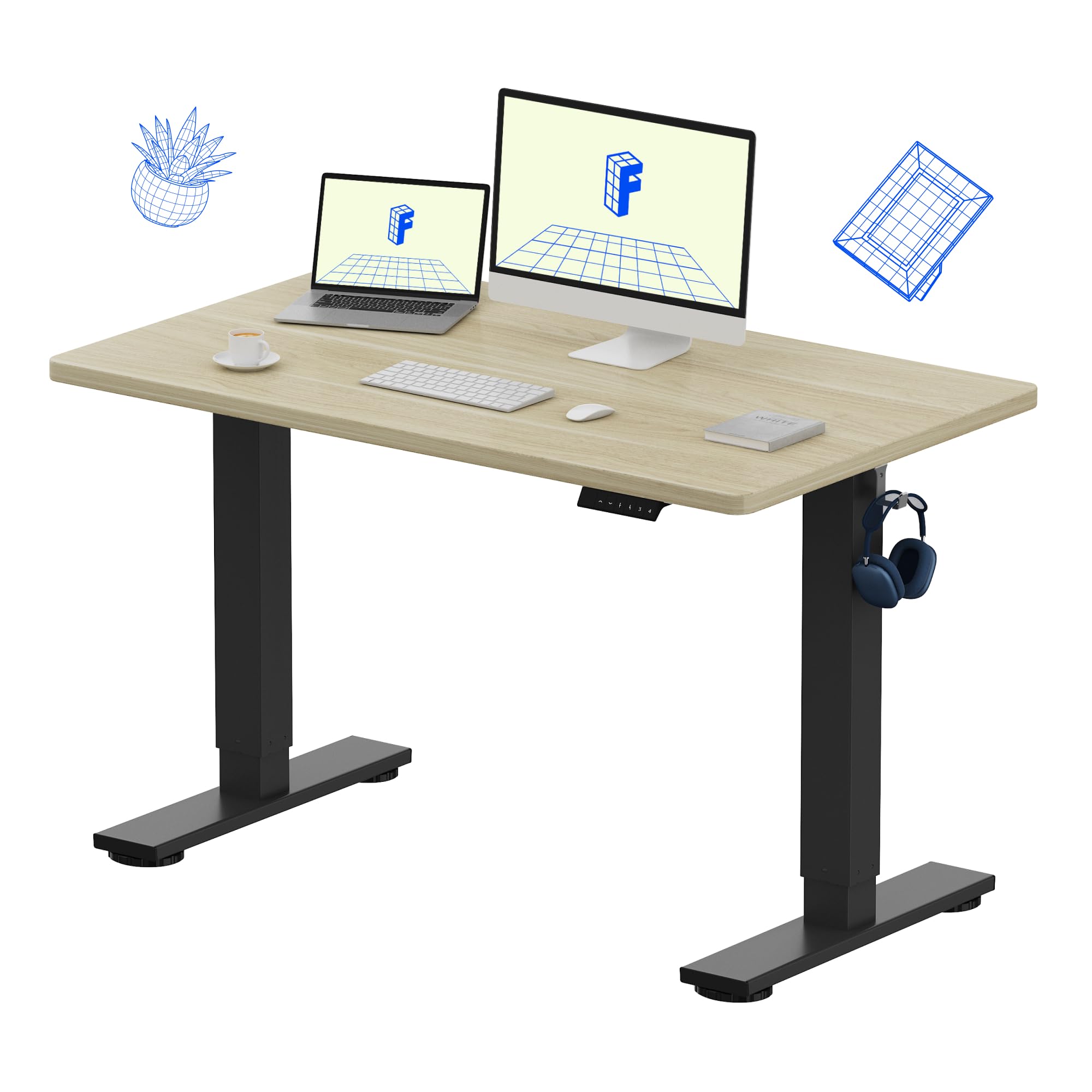 FLEXISPOT EN1 One-Piece Standing Desk, Electric Adjustable with 4 Memory Presets, 176 LBS Capacity, Stable & Quiet, Seamless Desktop for Home Office & Dual Monitors