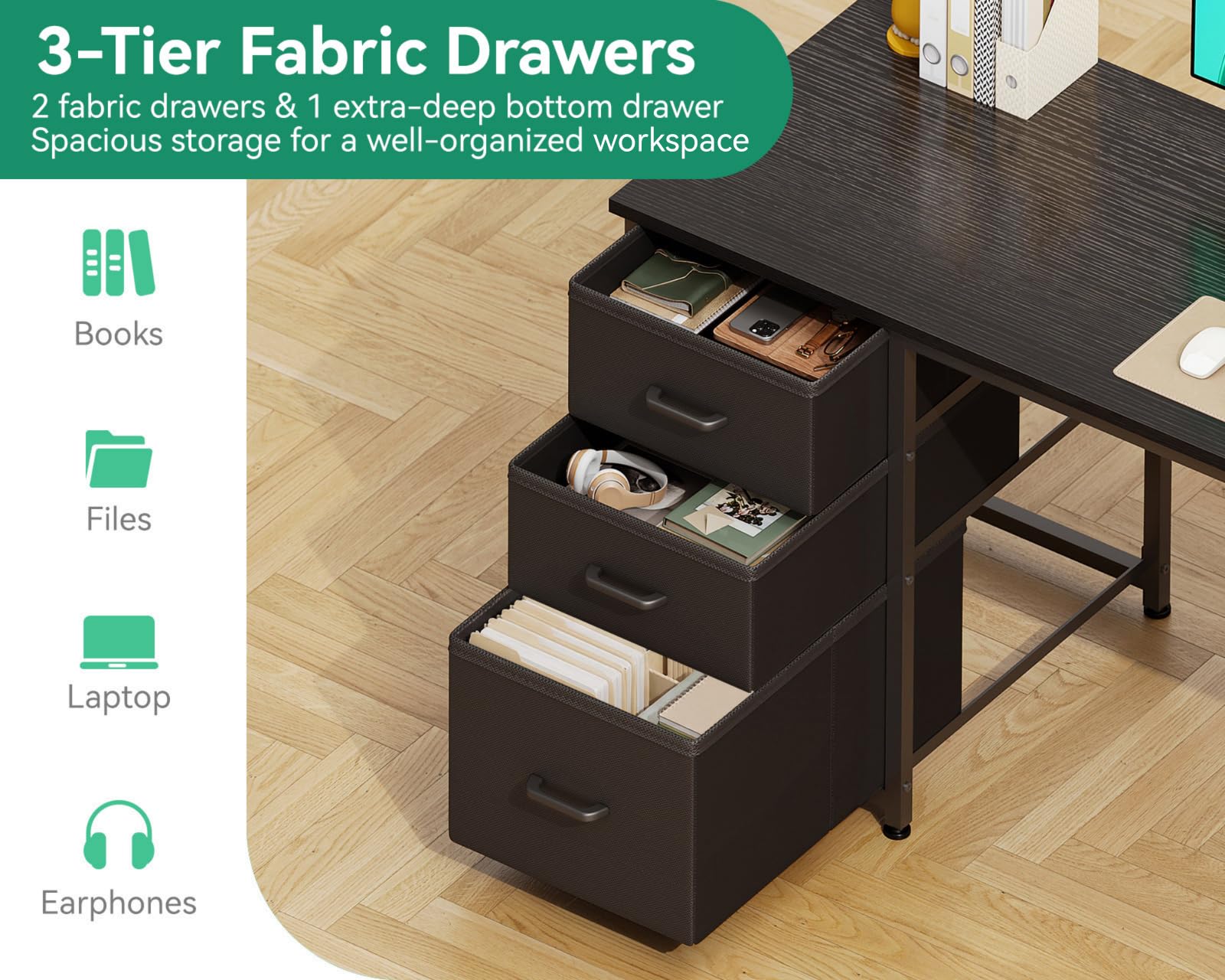 AODK Computer Desk with 3 Drawers