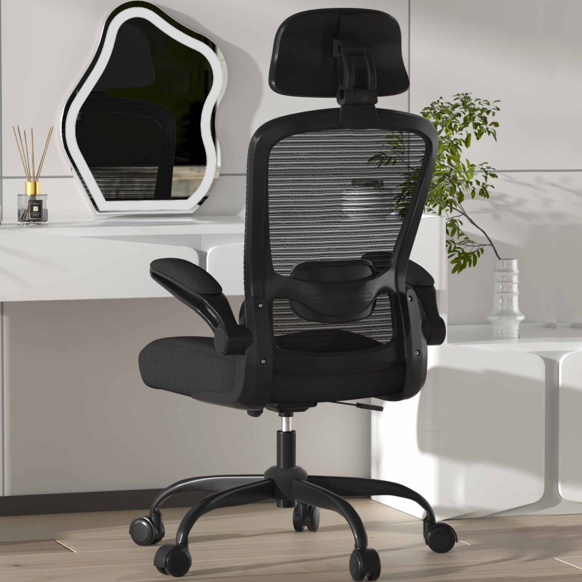 Mimoglad Office Chair, High Back Ergonomic Desk Chair with Adjustable Lumbar Support and Headrest, with flip-up Armrests for Guitar Playing, 5 Years Warranty