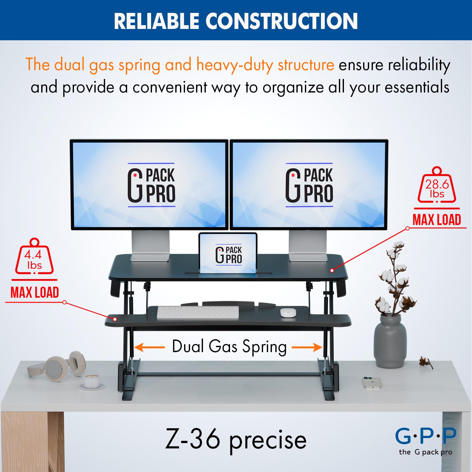 G-PACK PRO Standing Desk Converter, Adjustable Height