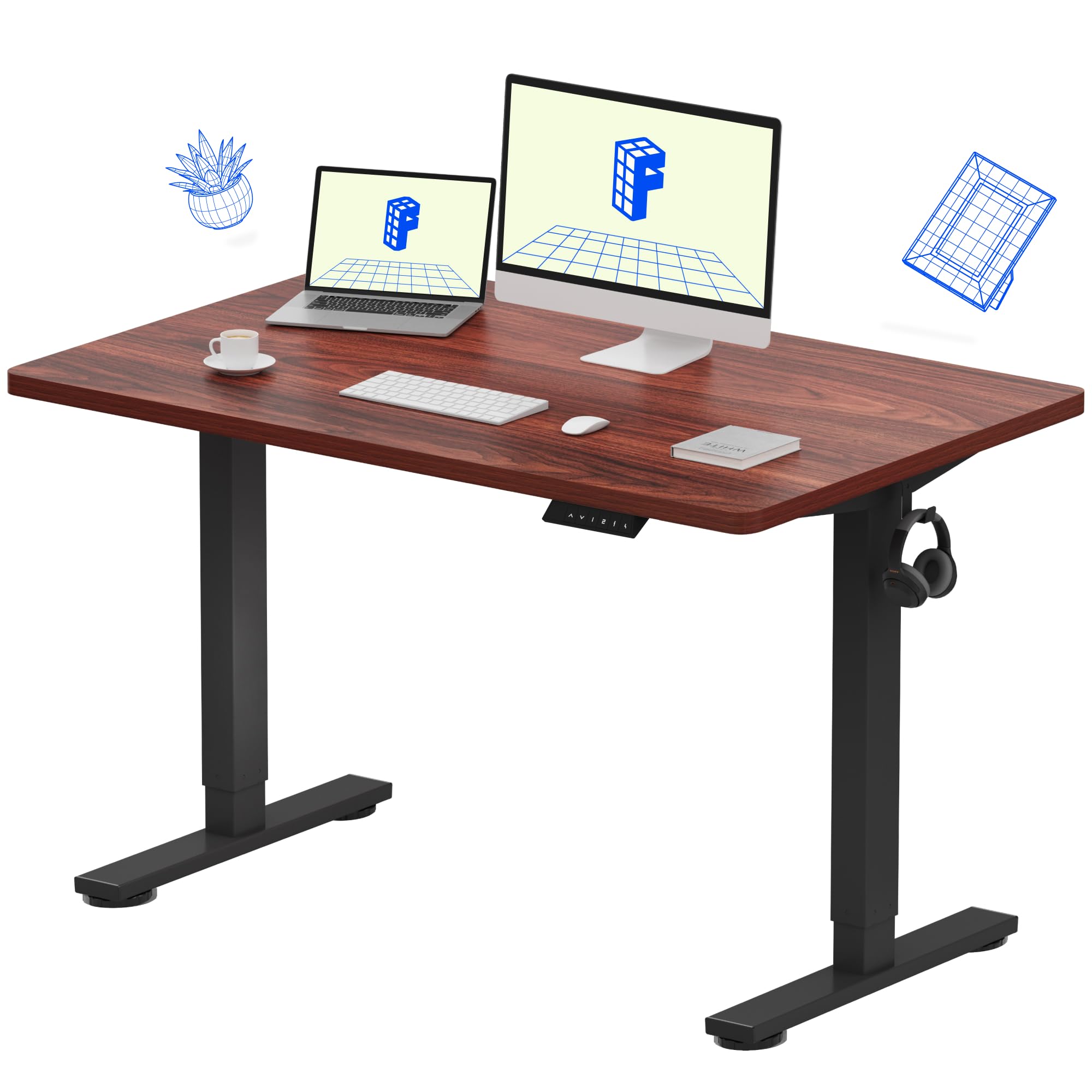 FLEXISPOT EN1 One-Piece Standing Desk, Electric Adjustable with 4 Memory Presets, 176 LBS Capacity, Stable & Quiet, Seamless Desktop for Home Office & Dual Monitors