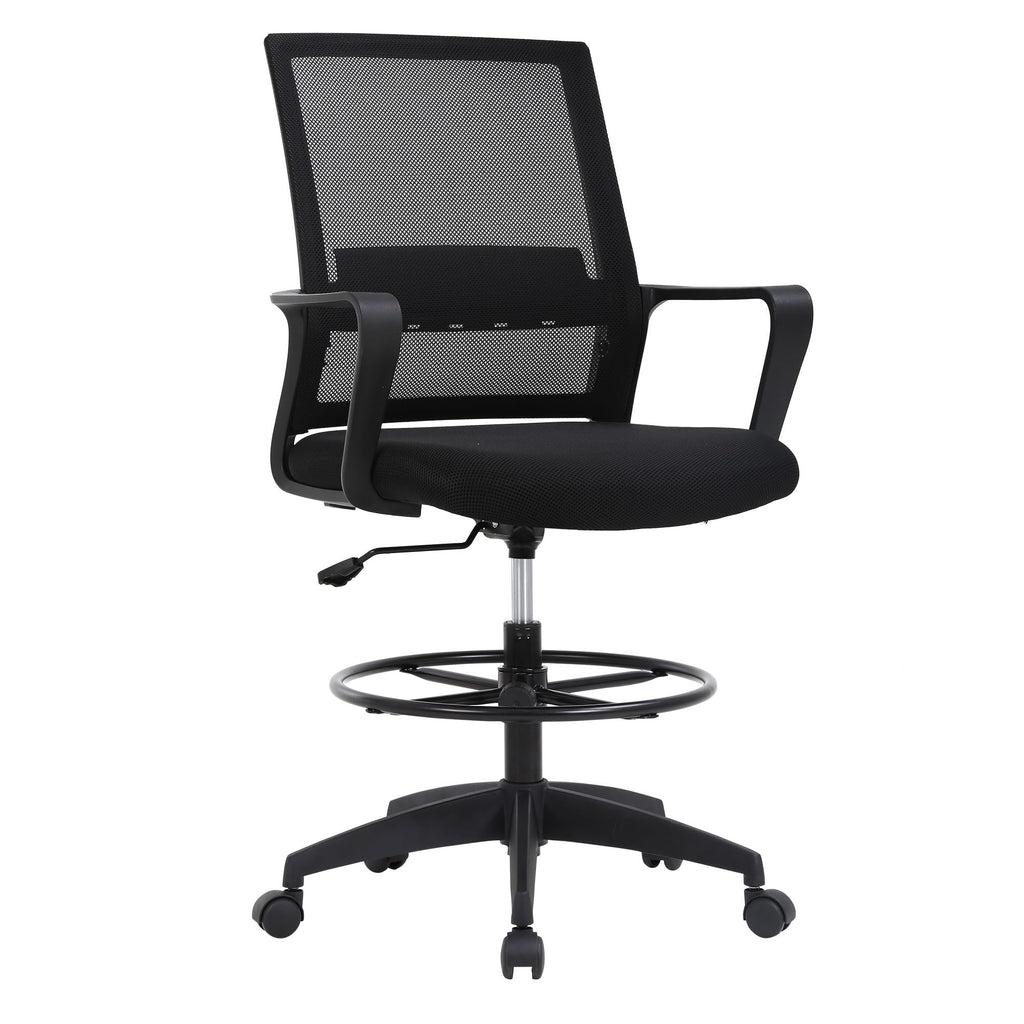 BestOffice Drafting Chair Tall Office Chair Adjustable Swivel Rolling Mesh Height with Lumbar Support Arms Footrest Mid Back for Adults Standing Desk Drafting Stool
