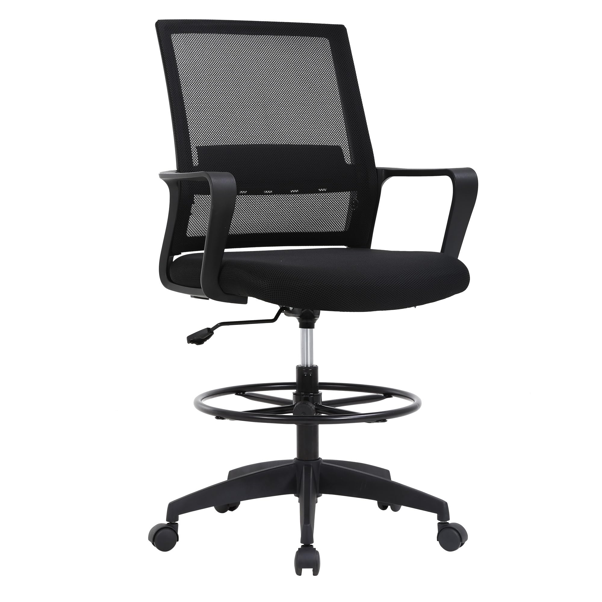BestOffice Drafting Chair Tall Office Chair Adjustable Swivel Rolling Mesh Height with Lumbar Support Arms Footrest Mid Back for Adults Standing Desk Drafting Stool