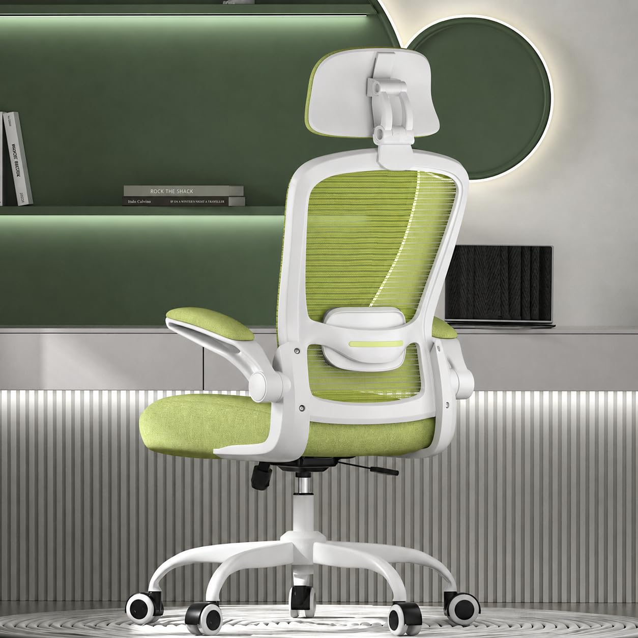 Mimoglad Office Chair, High Back Ergonomic Desk Chair with Adjustable Lumbar Support and Headrest, with flip-up Armrests for Guitar Playing, 5 Years Warranty