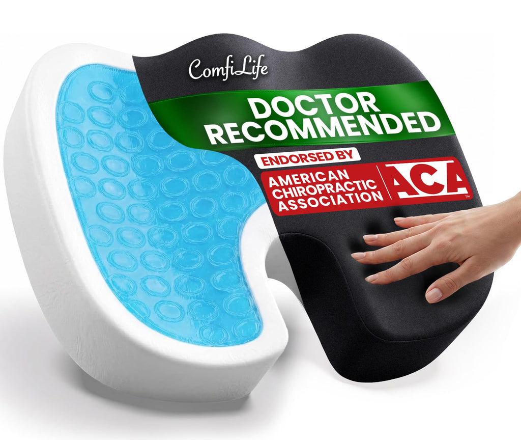 ComfiLife Doctor Recommended Seat Cushion - Premium Gel & Memory Foam Office Chair, Car Seat, Lifting Cushion - Chair Cushions for Back & Sciatica Relief - Seat Cushions for Office & Desk