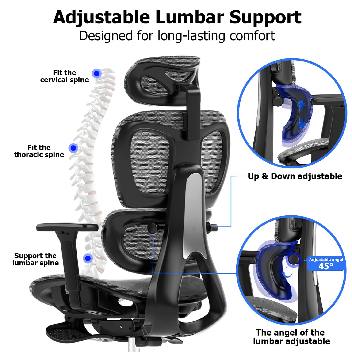 PatioMage Ergonomic Mesh Office Chair with 3D Adjustable Armrest,High Back Desk Computer Chair Ergo3d Ergonomic with Wheels for Home & Office Black