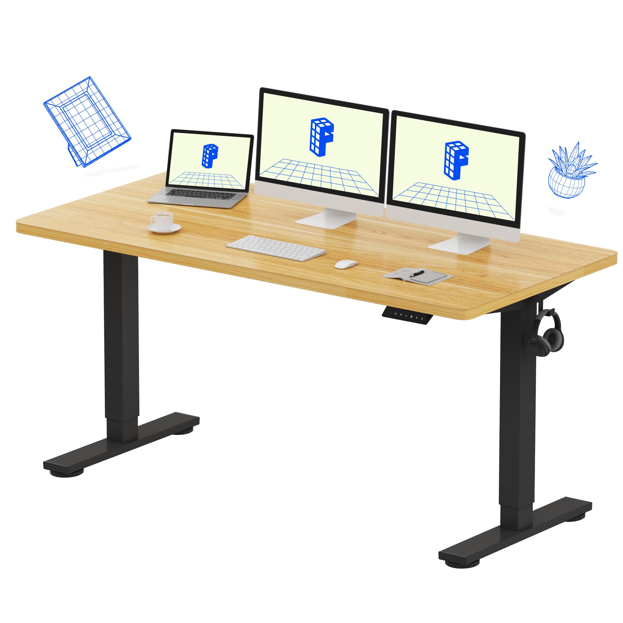 FLEXISPOT EN1 One-Piece Standing Desk, Electric Adjustable with 4 Memory Presets, 176 LBS Capacity, Stable & Quiet, Seamless Desktop for Home Office & Dual Monitors