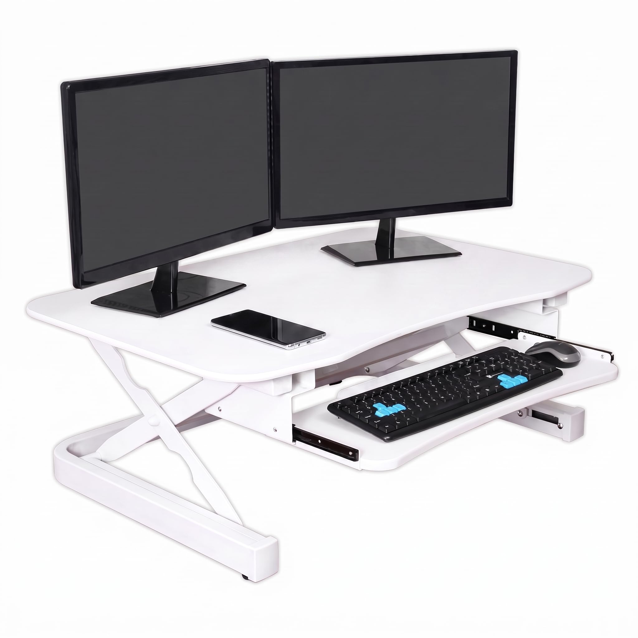 ApexDesk ZT Series Height Adjustable Sit to Stand Electric Desk Converter, 2-Tier Design with Large 36x24 Upper Work Surface and Lower Keyboard Tray Deck