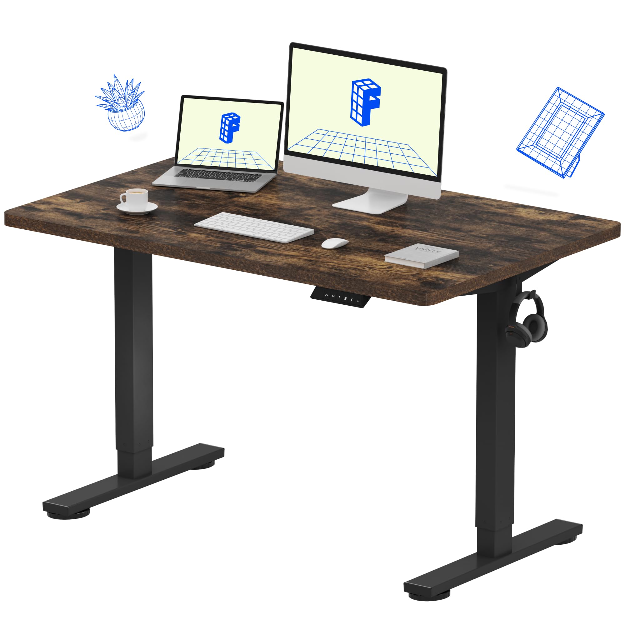 FLEXISPOT EN1 One-Piece Standing Desk, Electric Adjustable with 4 Memory Presets, 176 LBS Capacity, Stable & Quiet, Seamless Desktop for Home Office & Dual Monitors