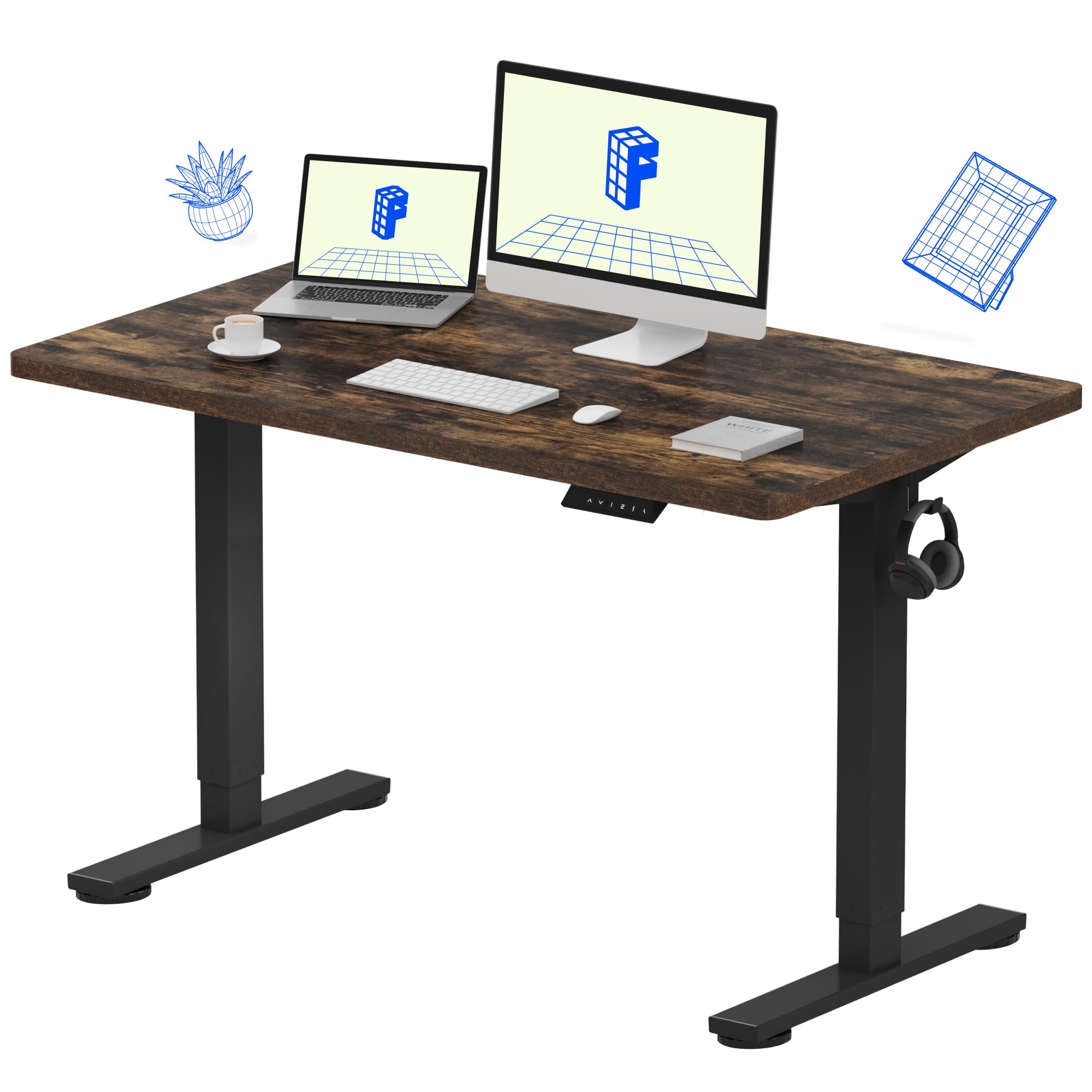 FLEXISPOT EN1 One-Piece Standing Desk, Electric Adjustable with 4 Memory Presets, 176 LBS Capacity, Stable & Quiet, Seamless Desktop for Home Office & Dual Monitors
