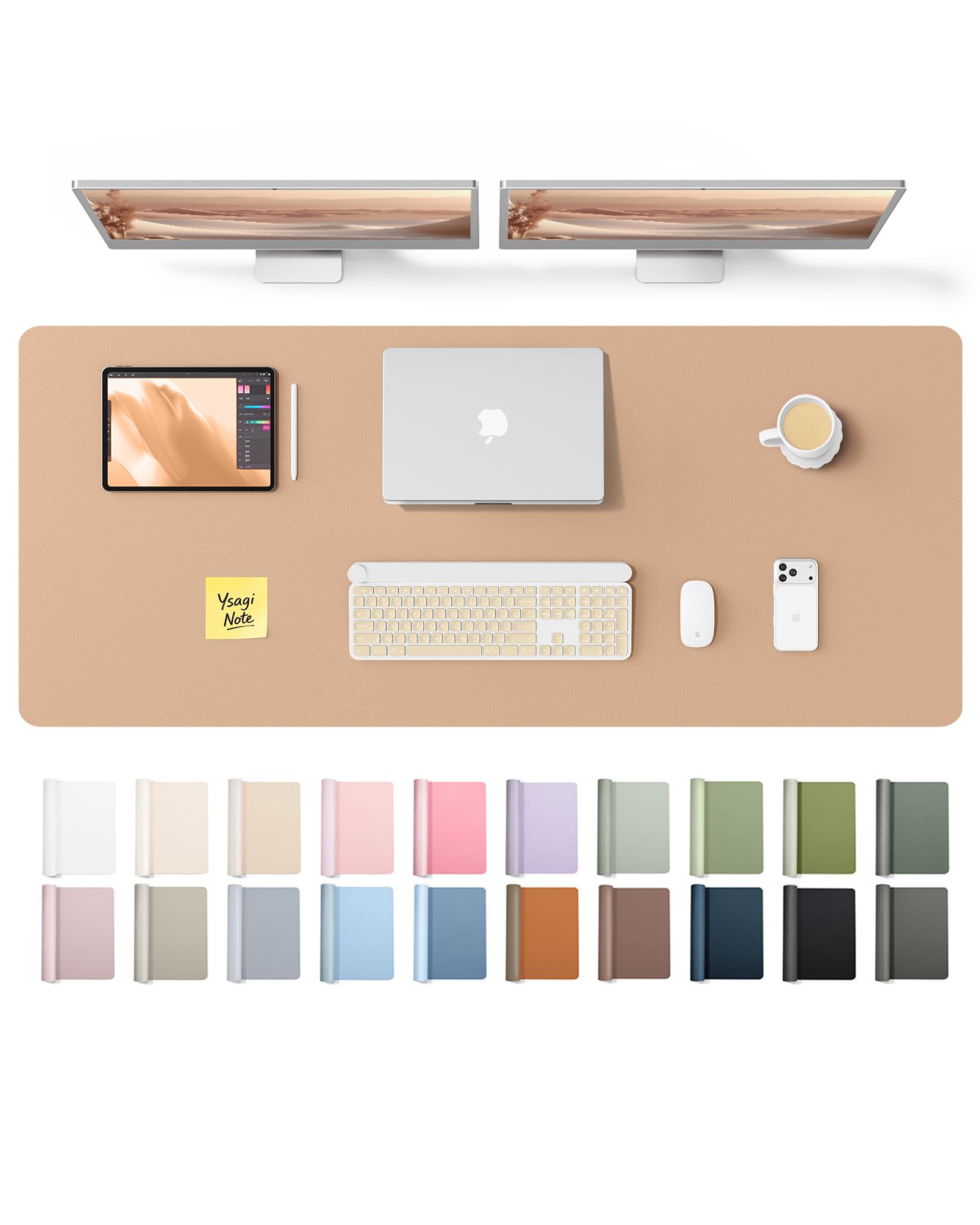 YSAGi Leather Desk Mat, Large Mouse Mat, Non-Slip Desk Pad Desk Protector Mat, Waterproof PU Leather Laptop Mat Table Mat Desk Writing Pad for Office and Home