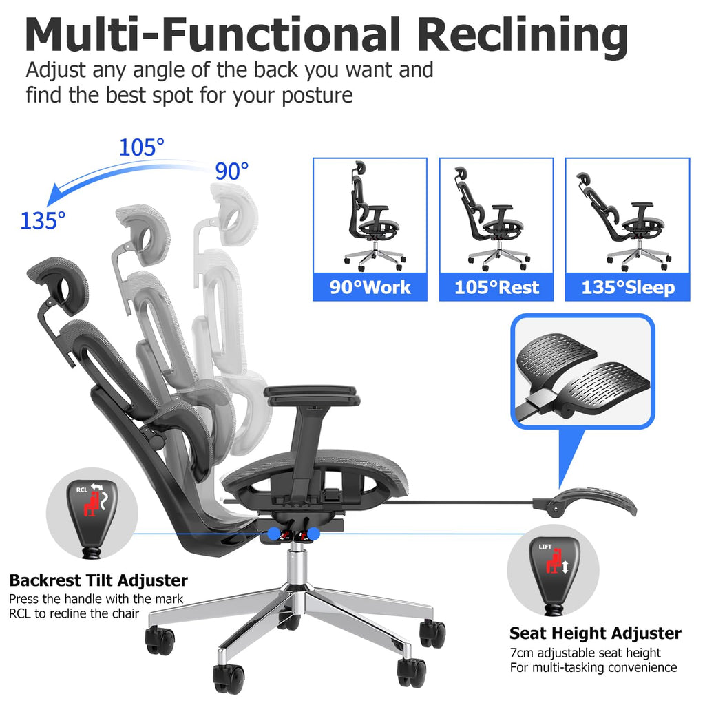 PatioMage Ergonomic Mesh Office Chair with 3D Adjustable Armrest,High Back Desk Computer Chair Ergo3d Ergonomic with Wheels for Home & Office Black