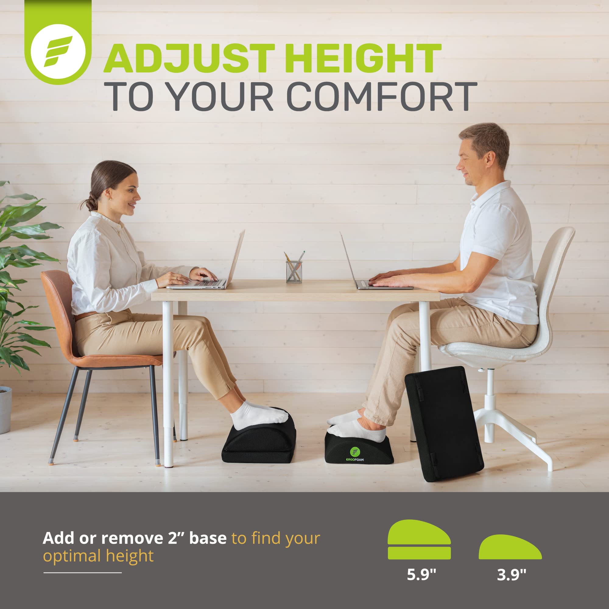 ErgoFoam Foot Rest for Under Desk - Chiropractor-Endorsed Orthopedic Teardrop Design - 2-in-1 Adjustable Premium Footrest for Work - Ergonomic for Lumbar, Back, Knee Pain