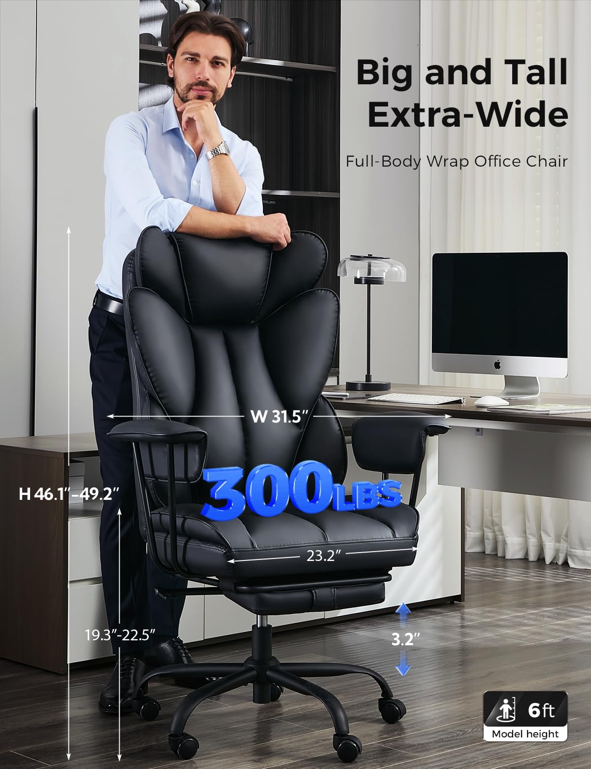 amseatec Office Chair, Big and Tall Office Chair Ergonomic Chair Home Office Desk Chairs Reclining High Back Leather Chair with Lumbar Support