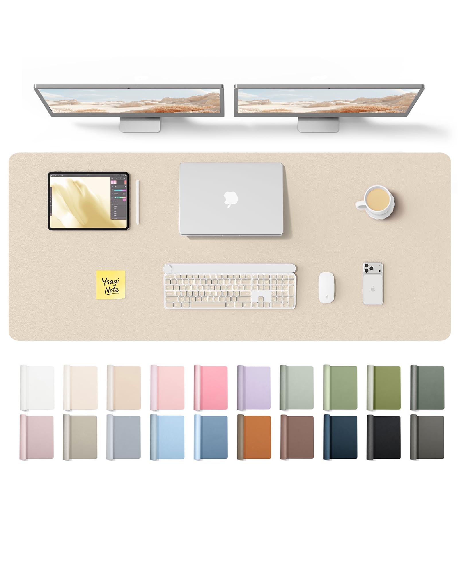 YSAGi Leather Desk Mat, Large Mouse Mat, Non-Slip Desk Pad Desk Protector Mat, Waterproof PU Leather Laptop Mat Table Mat Desk Writing Pad for Office and Home