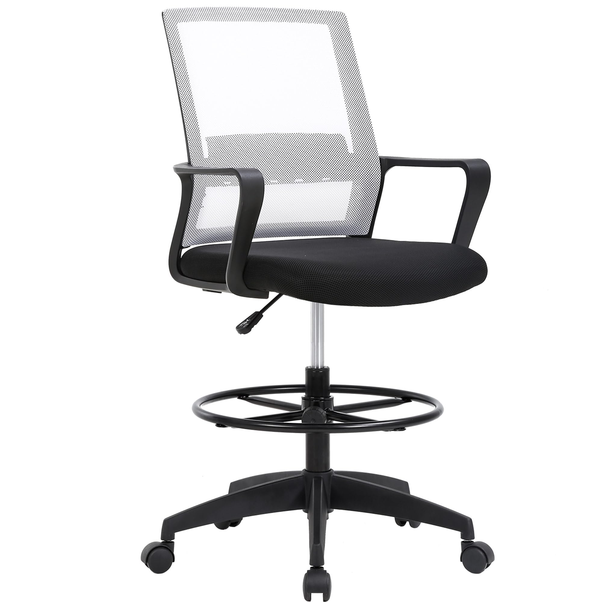 BestOffice Drafting Chair Tall Office Chair Adjustable Swivel Rolling Mesh Height with Lumbar Support Arms Footrest Mid Back for Adults Standing Desk Drafting Stool