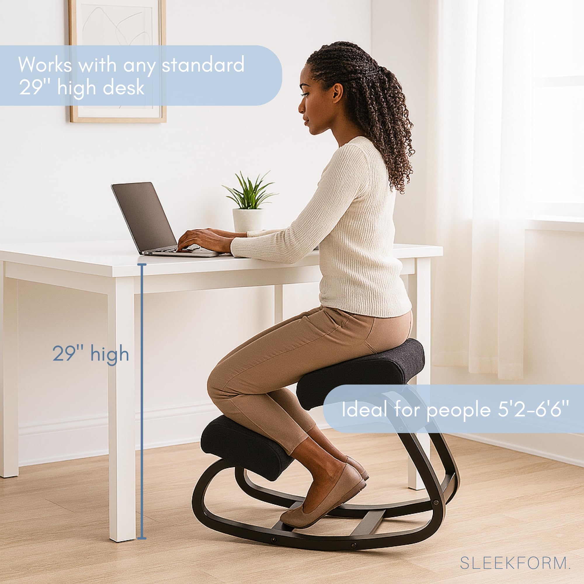 Sleekform Ergonomic Kneeling Chair - Home Office Rocking Desk Stool for Active Sitting
