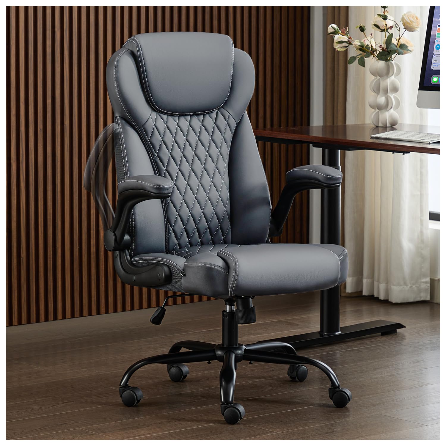 amseatec Office Chair, Big and Tall Office Chair Ergonomic Chair Home Office Desk Chairs Reclining High Back Leather Chair with Lumbar Support