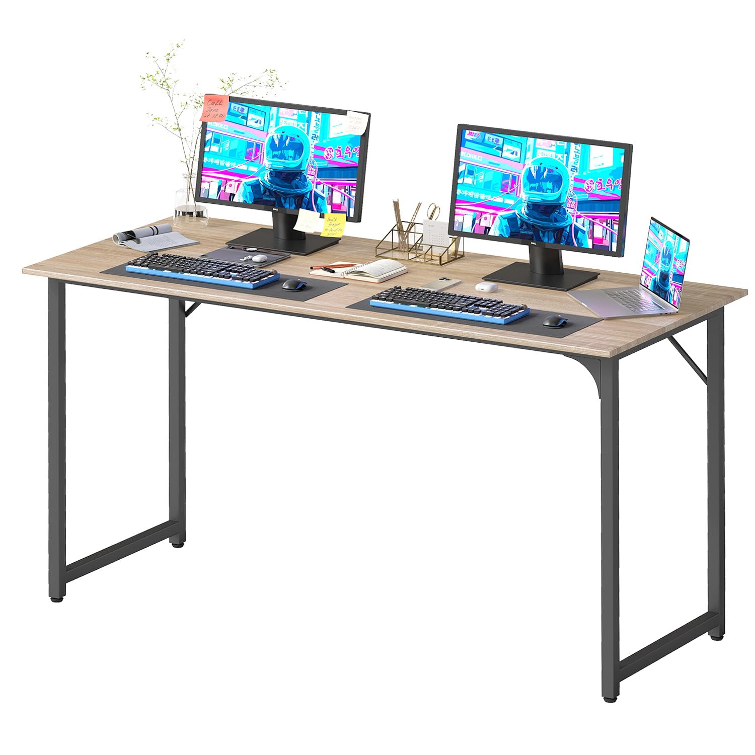 PayLessHere | Computer Desk | Office Desk with Metal Frame, Adjustable Feet | Water-Resistant, Scratchproof Surface | Sturdy Writing Table for Home Office or Study