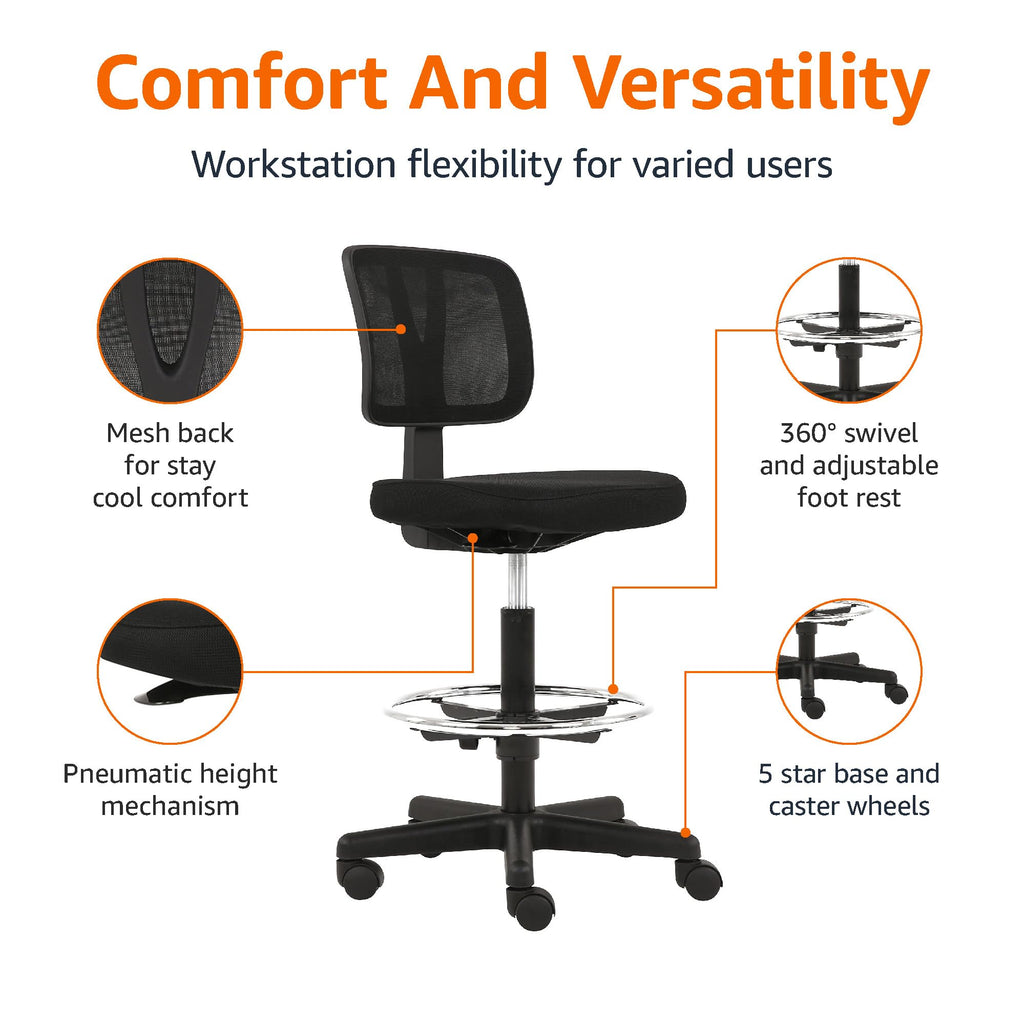 Amazon Basics Mid-Back Mesh Office Drafting Chair Stool