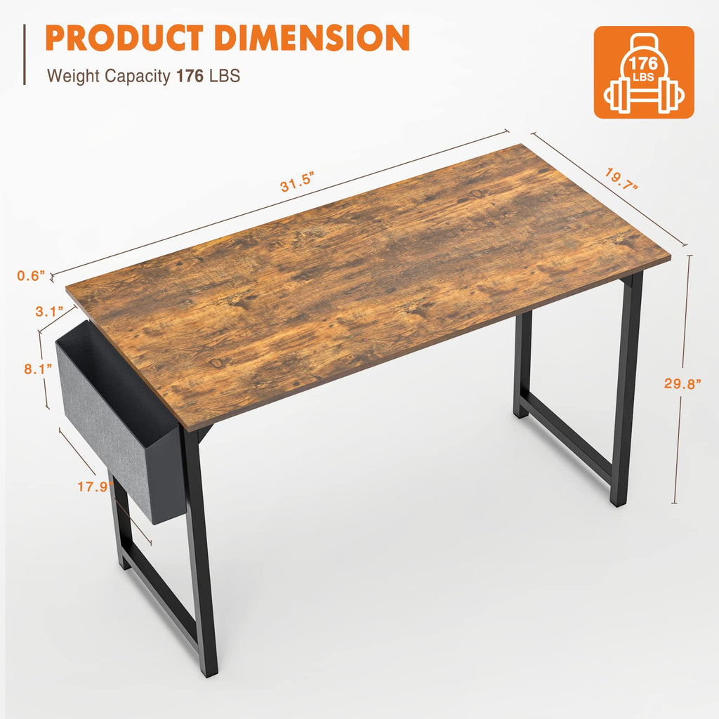 Sweetcrispy 63 Inch Writing Desks Large Desk Study Table Modern Simple Style Work Table with Storage Bag and Iron Hook Wooden Desk for Home