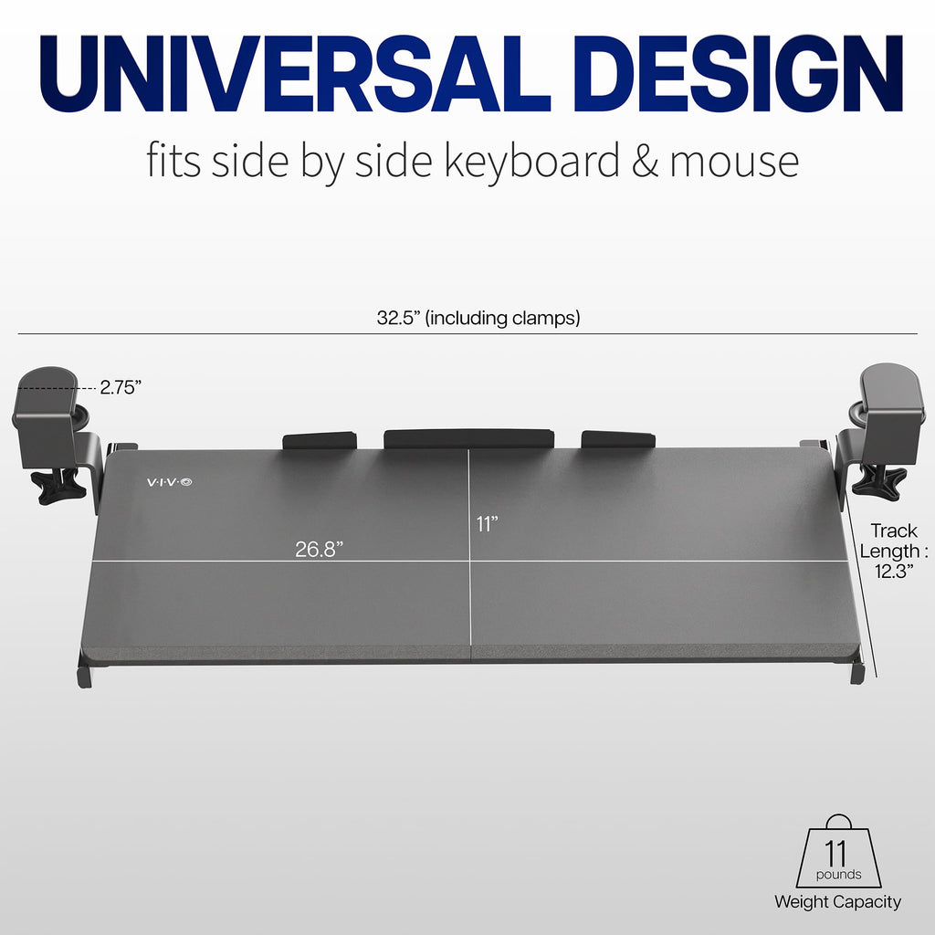 VIVO Keyboard Tray, Under Desk Pull Out with Extra Sturdy C Clamp Mount System, Slide-Out Platform Computer Drawer for Typing and Mouse Work