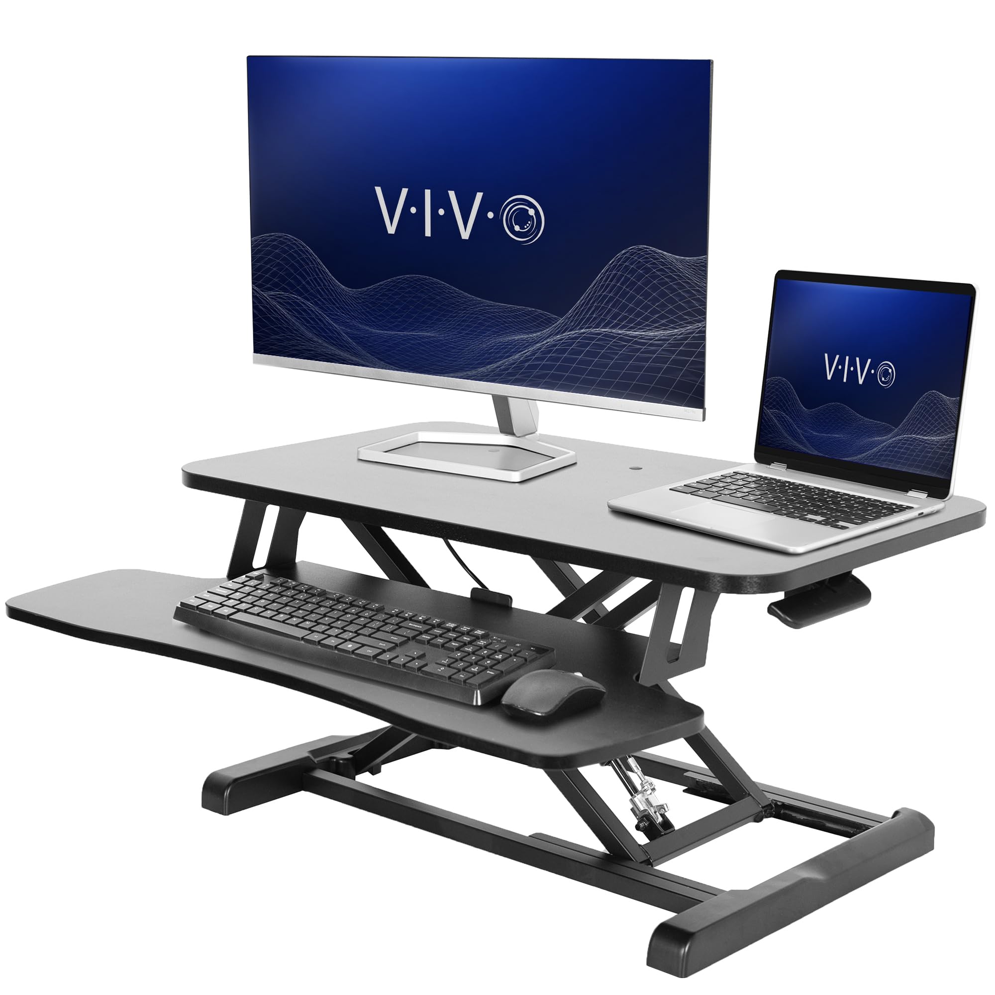 VIVO Desk Converter, K Series, Height Adjustable Sit to Stand Riser, Dual Monitor and Laptop Workstation with Wide Keyboard Tray