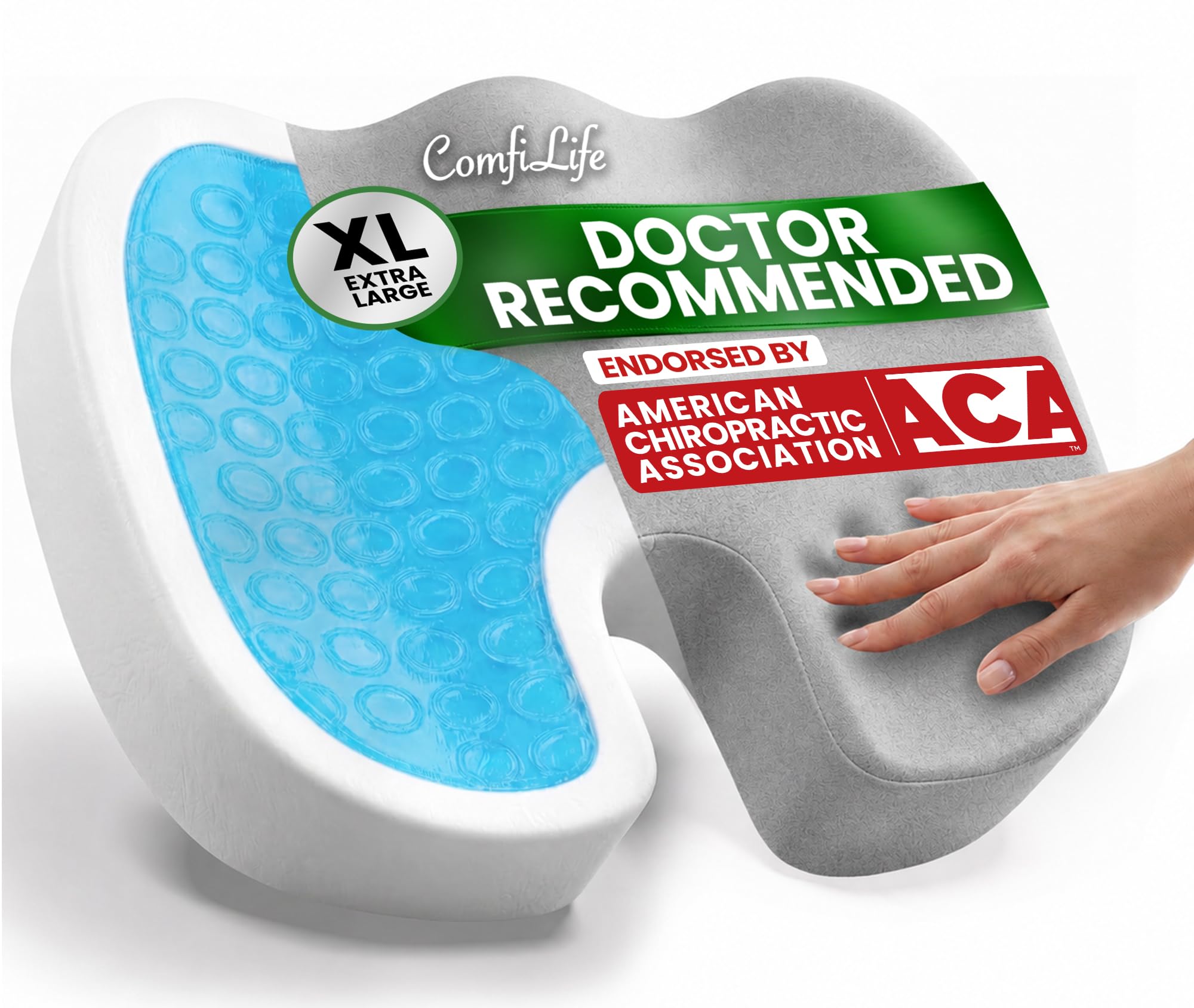 ComfiLife Doctor Recommended Seat Cushion - Premium Gel & Memory Foam Office Chair, Car Seat, Lifting Cushion - Chair Cushions for Back & Sciatica Relief - Seat Cushions for Office & Desk