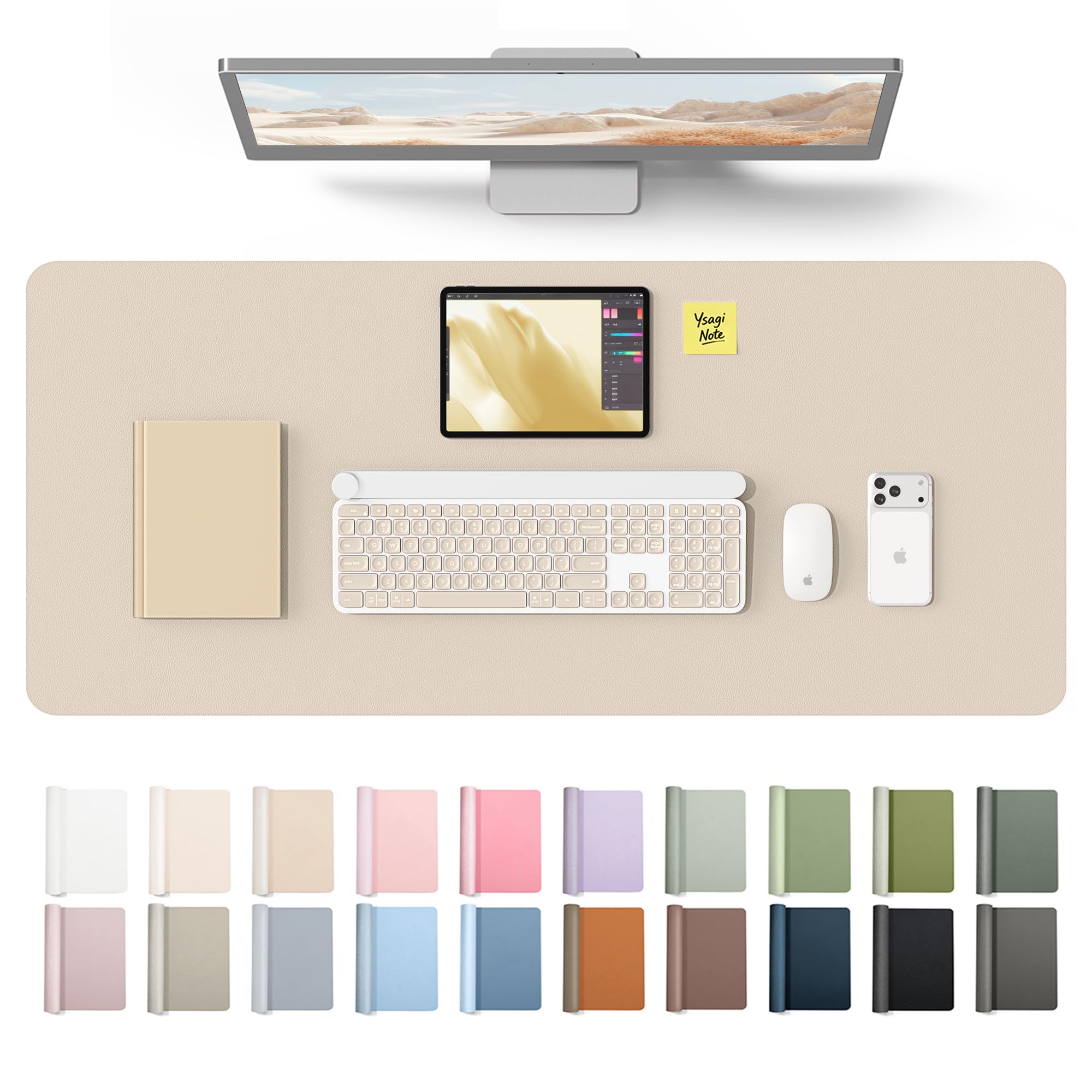YSAGi Leather Desk Mat, Large Mouse Mat, Non-Slip Desk Pad Desk Protector Mat, Waterproof PU Leather Laptop Mat Table Mat Desk Writing Pad for Office and Home