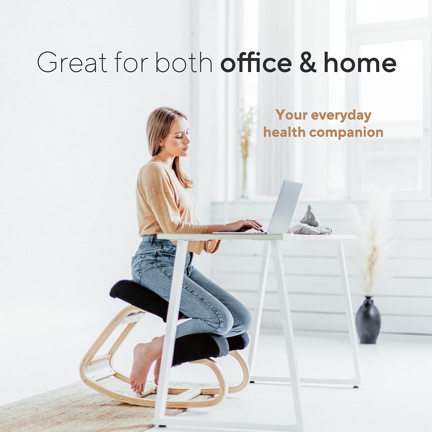 Luxton Ergonomic Kneeling Chair with Extra Padding - Posture Support Comfortable Desk Chair - Angled Rocking Stool & Balancing Seat - Natural Relief for Neck or Back Pain