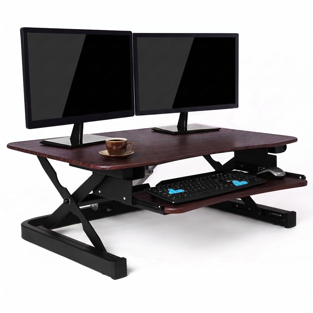 ApexDesk ZT Series Height Adjustable Sit to Stand Electric Desk Converter, 2-Tier Design with Large 36x24 Upper Work Surface and Lower Keyboard Tray Deck