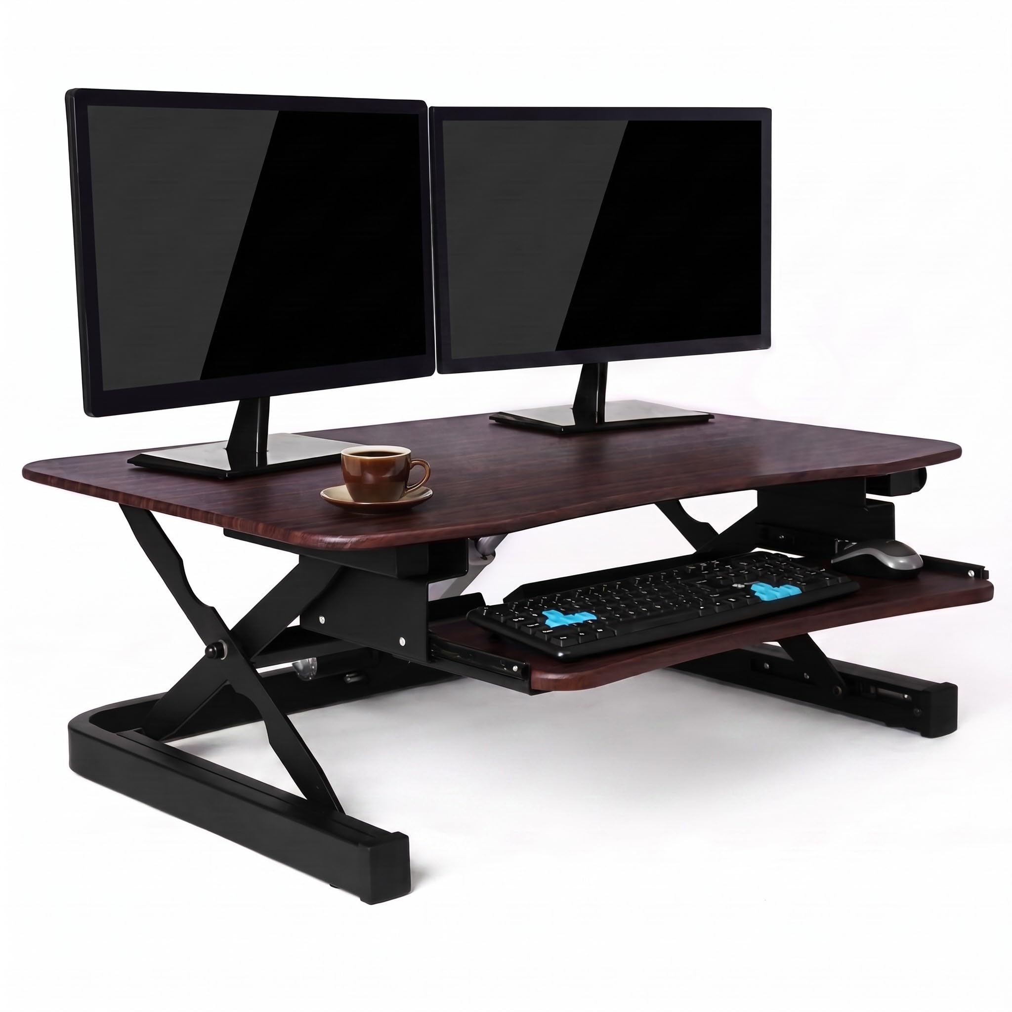 ApexDesk ZT Series Height Adjustable Sit to Stand Electric Desk Converter, 2-Tier Design with Large 36x24 Upper Work Surface and Lower Keyboard Tray Deck