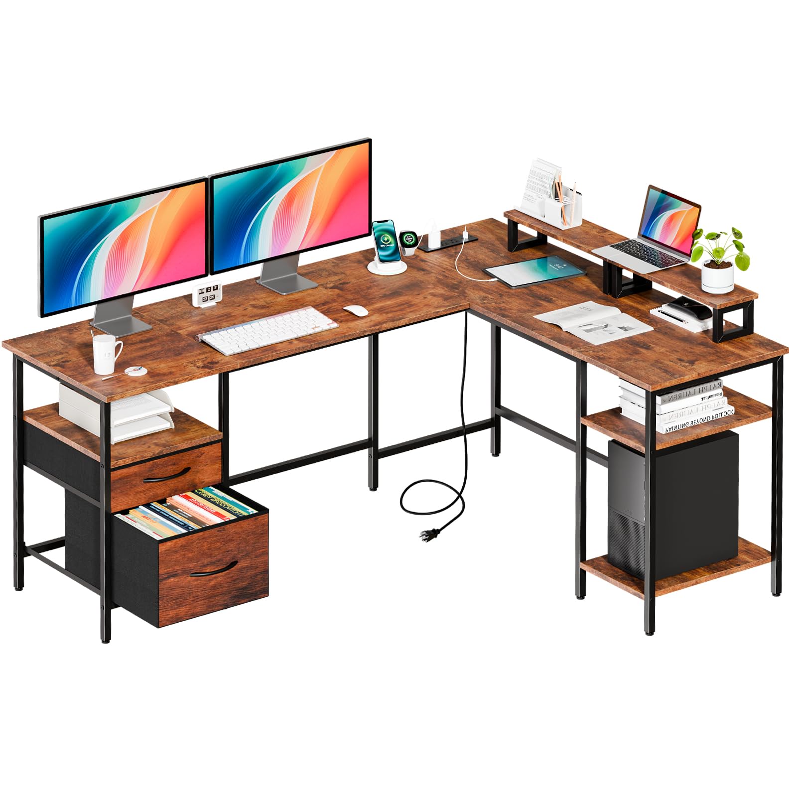 DUMOS L Shaped Desk, Computer Gaming Desks Corner Office Table with CPU Shelf for Home Study Writing Work Station 50 Inch