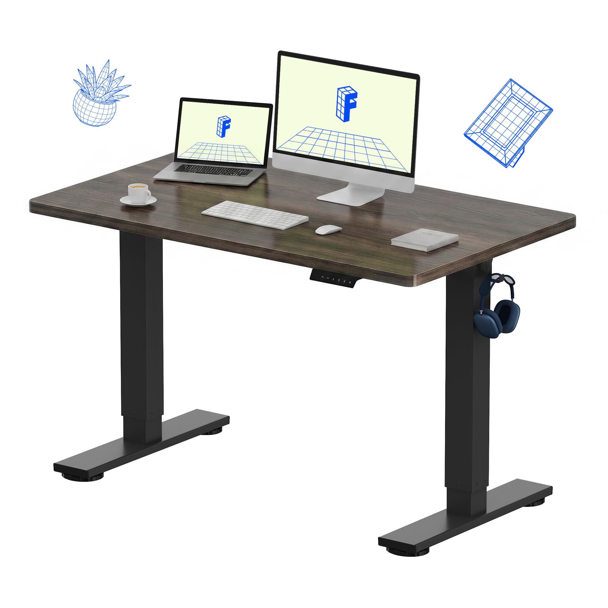 FLEXISPOT EN1 One-Piece Standing Desk, Electric Adjustable with 4 Memory Presets, 176 LBS Capacity, Stable & Quiet, Seamless Desktop for Home Office & Dual Monitors