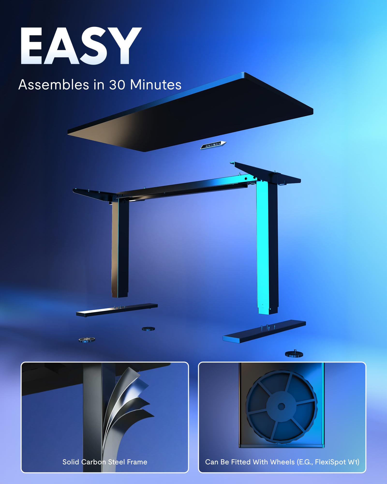FLEXISPOT EN1 One-Piece Standing Desk, Electric Adjustable with 4 Memory Presets, 176 LBS Capacity, Stable & Quiet, Seamless Desktop for Home Office & Dual Monitors