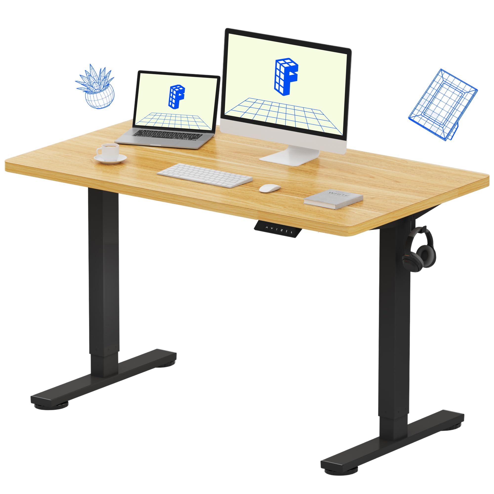 FLEXISPOT EN1 One-Piece Standing Desk, Electric Adjustable with 4 Memory Presets, 176 LBS Capacity, Stable & Quiet, Seamless Desktop for Home Office & Dual Monitors