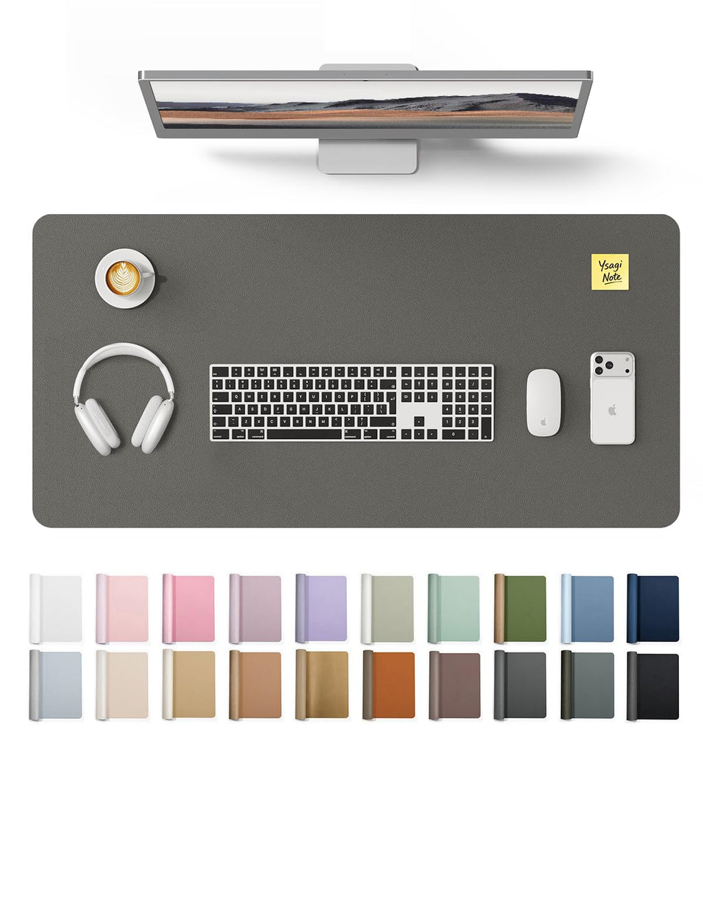 YSAGi Leather Desk Mat, Large Mouse Mat, Non-Slip Desk Pad Desk Protector Mat, Waterproof PU Leather Laptop Mat Table Mat Desk Writing Pad for Office and Home