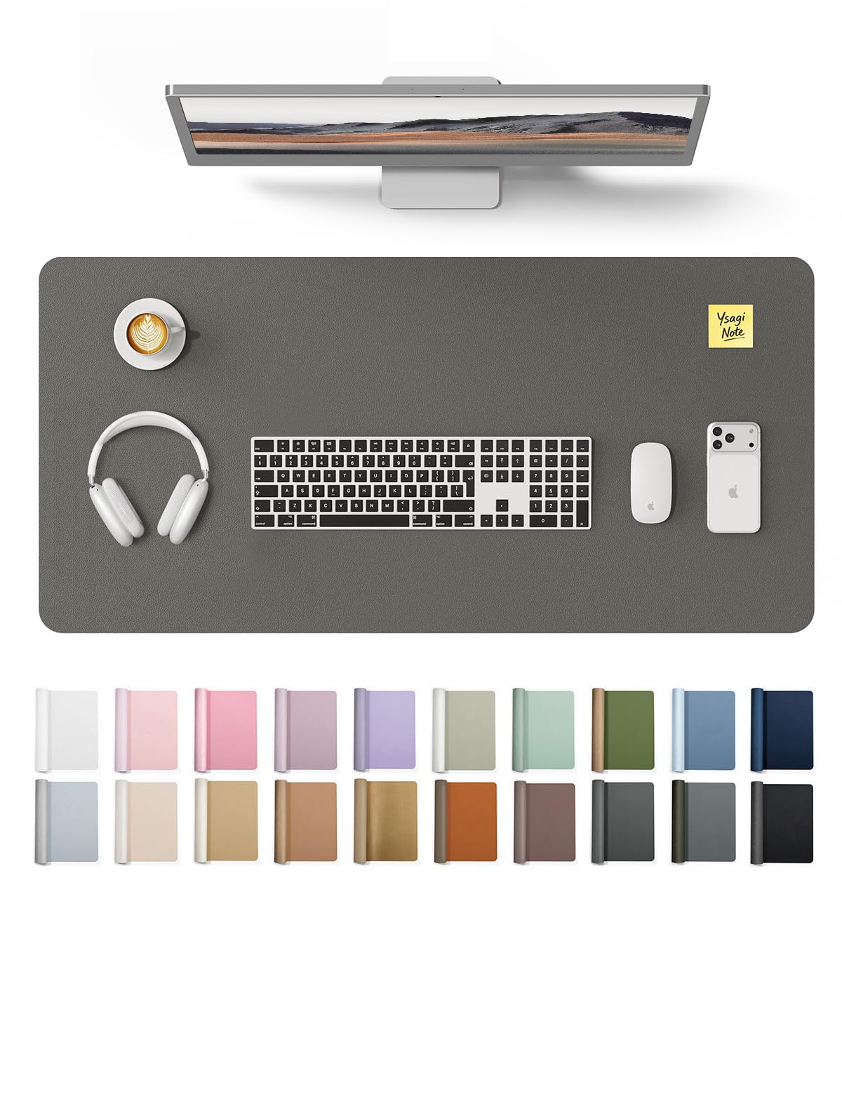 YSAGi Leather Desk Mat, Large Mouse Mat, Non-Slip Desk Pad Desk Protector Mat, Waterproof PU Leather Laptop Mat Table Mat Desk Writing Pad for Office and Home