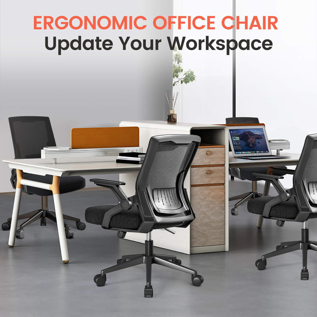 GTPLAYER Ergonomic Office Chair with Flip-up Armrests Executive Computer Chair for Home Office, Breathable Mesh & Adaptive Lumbar Support