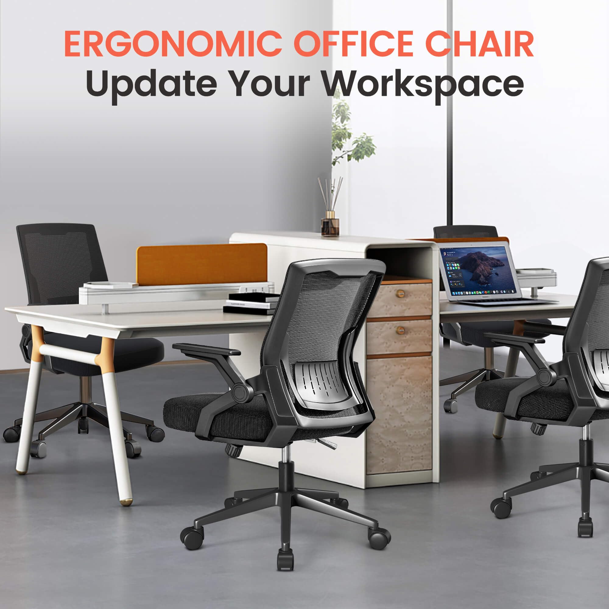 GTPLAYER Ergonomic Office Chair with Flip-up Armrests Executive Computer Chair for Home Office, Breathable Mesh & Adaptive Lumbar Support
