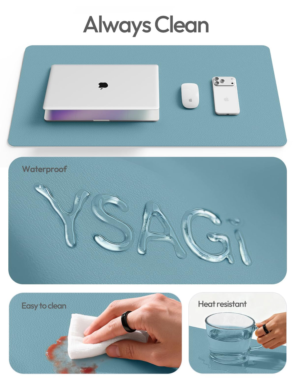 YSAGi Leather Desk Mat, Large Mouse Mat, Non-Slip Desk Pad Desk Protector Mat, Waterproof PU Leather Laptop Mat Table Mat Desk Writing Pad for Office and Home