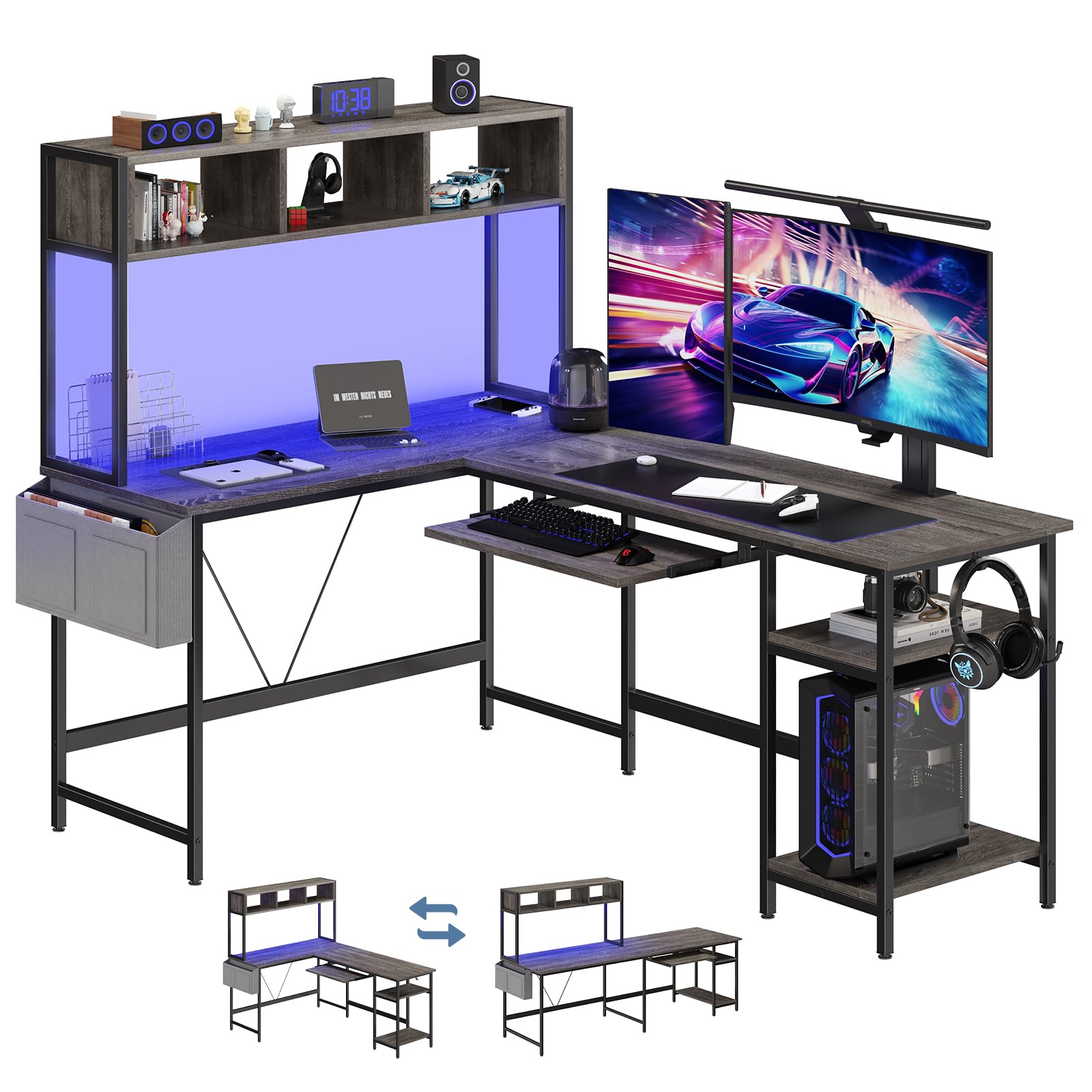 DUMOS L Shaped Desk, Computer Gaming Desks Corner Office Table with CPU Shelf for Home Study Writing Work Station 50 Inch