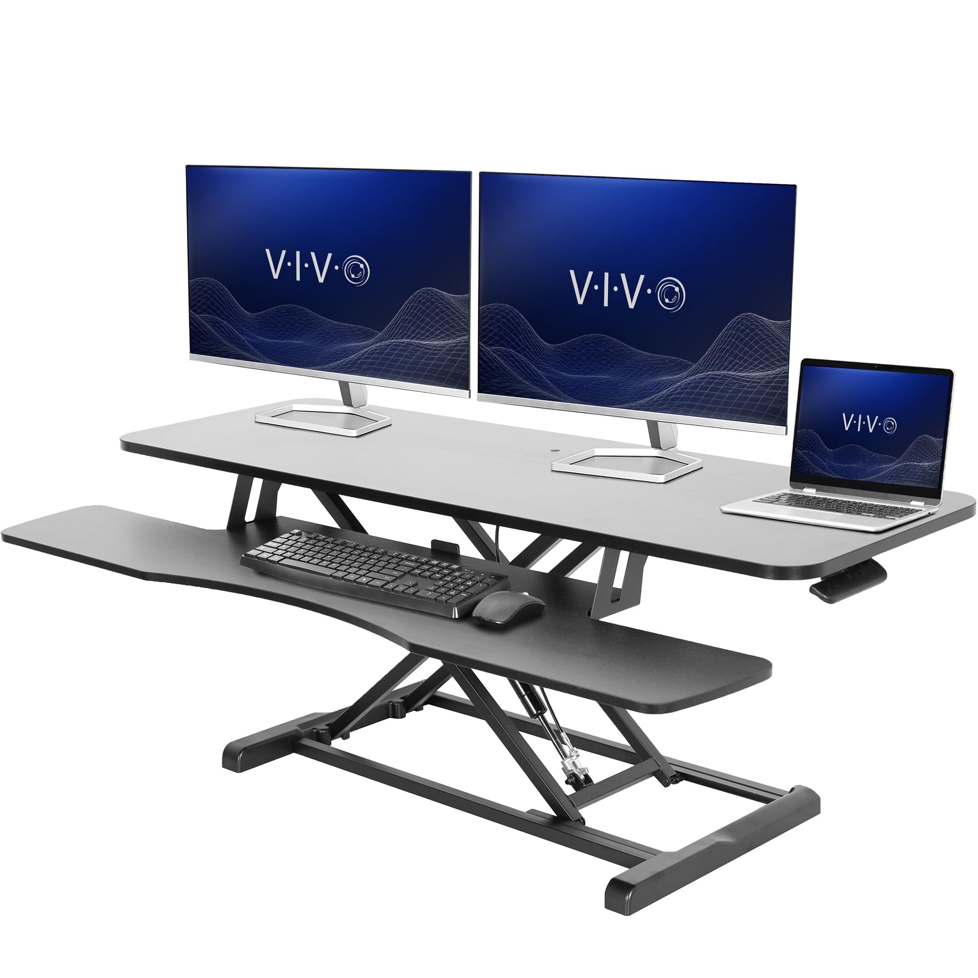 VIVO Desk Converter, K Series, Height Adjustable Sit to Stand Riser, Dual Monitor and Laptop Workstation with Wide Keyboard Tray
