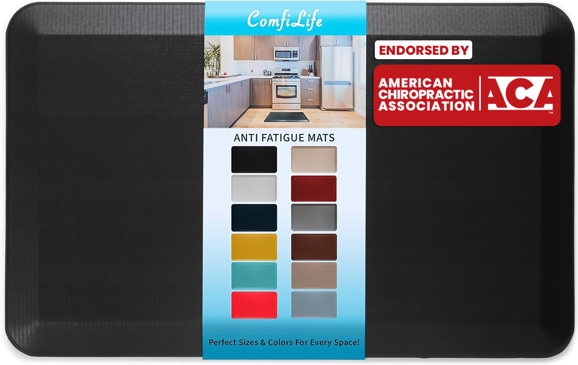 ComfiLife Anti Fatigue Floor Mat – 3/4 Inch Thick Perfect Kitchen Mat, Standing Desk Mat – Kitchen Rug – Comfort at Home, Office – Durable – Stain Resistant – Non-Slip Bottom