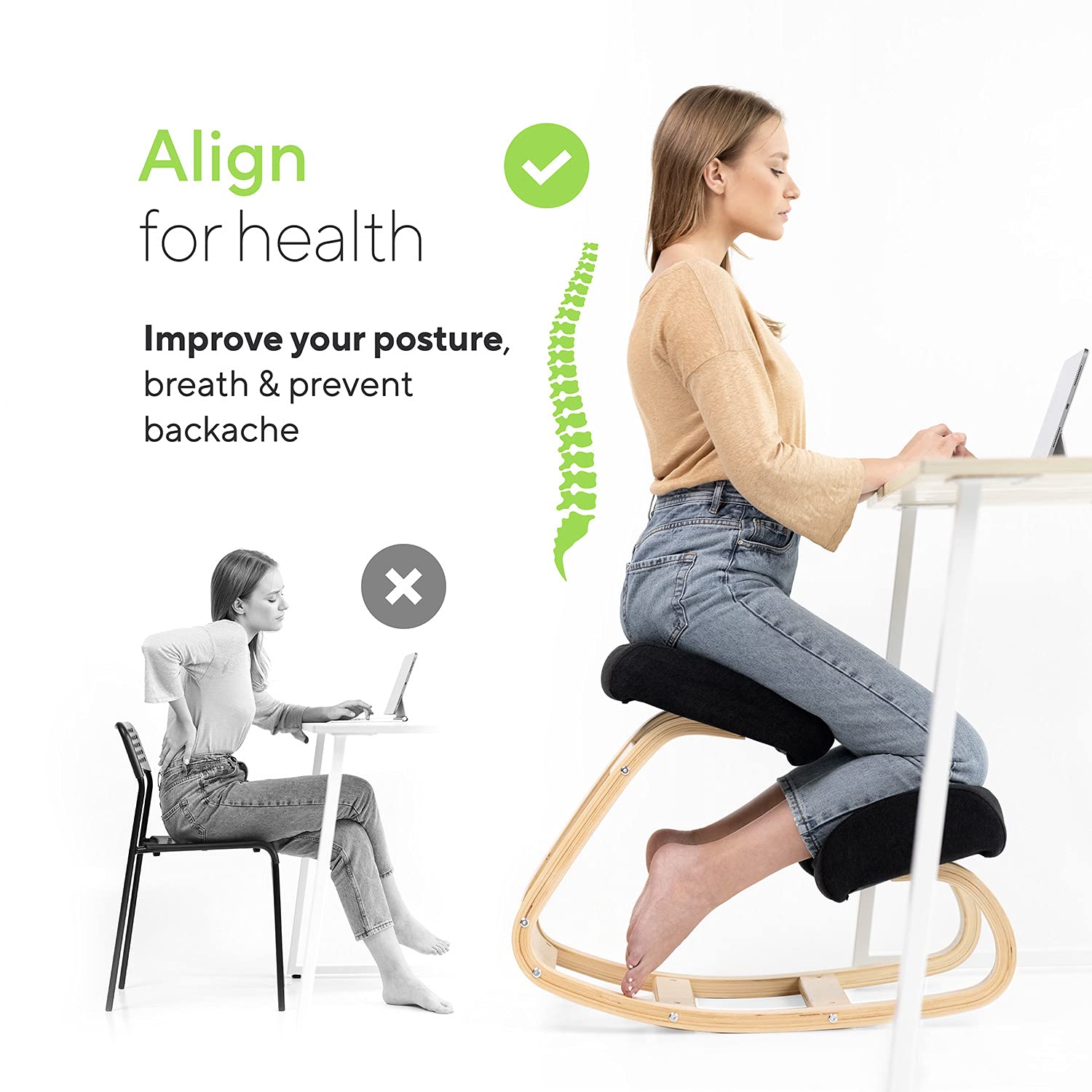 Luxton Ergonomic Kneeling Chair with Extra Padding - Posture Support Comfortable Desk Chair - Angled Rocking Stool & Balancing Seat - Natural Relief for Neck or Back Pain