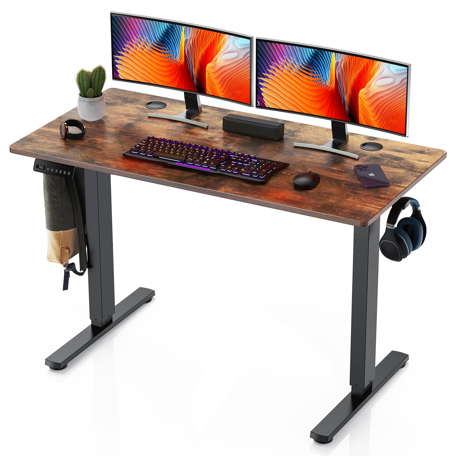 Sweetcrispy Electric Standing Desk, 48 x 24in Adjustable Height Electric Stand up Desk Standing Computer Desk Home Office Desk Ergonomic Workstation with 3 Memory Controller, Rustic Brown